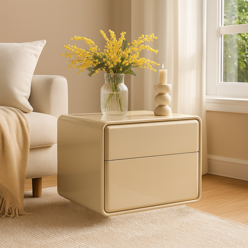 Modern Minimalist Smooth Edge 2 Drawers Nightstand - Curved Corners Bedside Table For Bedroom Lumendat