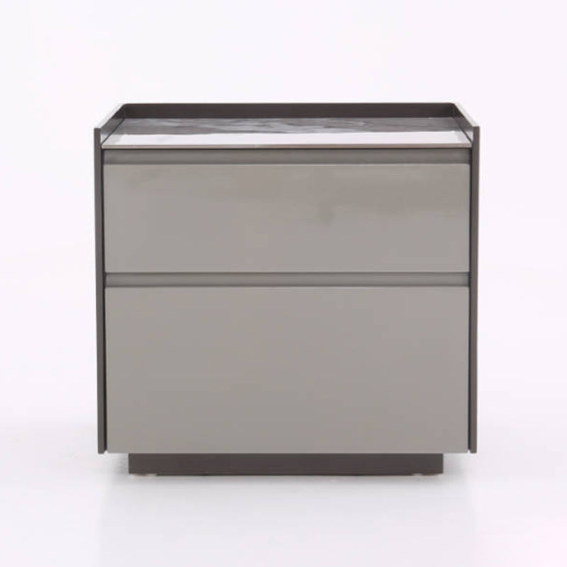 Contemporary Scandinavian Sintered Stone Bedside Table - Silent Soft-Close 2 Drawers Nightstand For Bedroom Lumendat