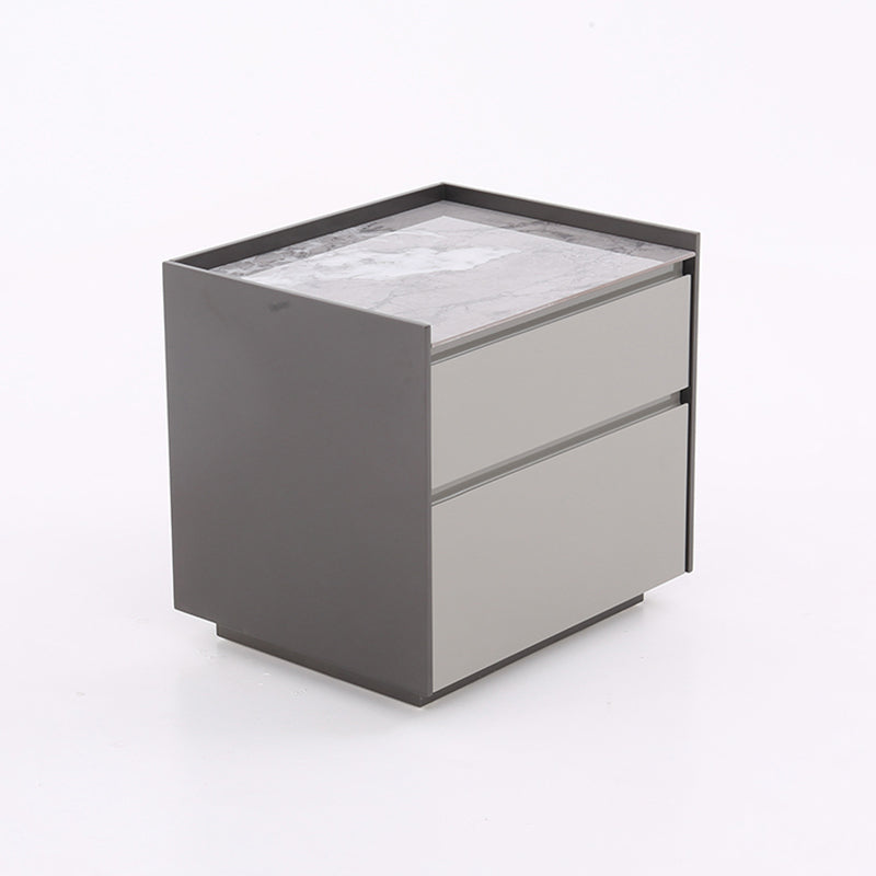 Contemporary Scandinavian Sintered Stone Bedside Table - Silent Soft-Close 2 Drawers Nightstand For Bedroom Lumendat