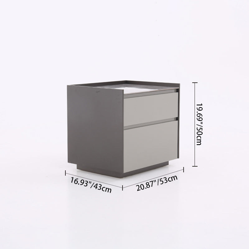 Contemporary Scandinavian Sintered Stone Bedside Table - Silent Soft-Close 2 Drawers Nightstand For Bedroom Lumendat
