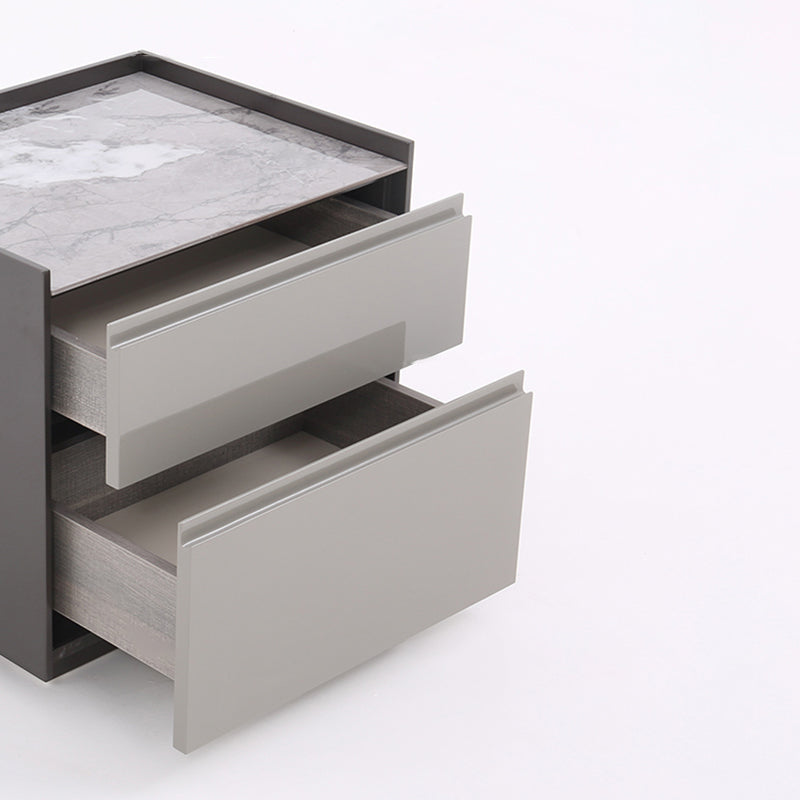 Contemporary Scandinavian Sintered Stone Bedside Table - Silent Soft-Close 2 Drawers Nightstand For Bedroom Lumendat