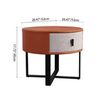 Contemporary Creative Round Circular 1 Drawer Nightstand - Faux Leather Metal Legs Bedside Table For Bedroom Lumendat