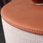 Contemporary Creative Round Circular 1 Drawer Nightstand - Faux Leather Metal Legs Bedside Table For Bedroom Lumendat