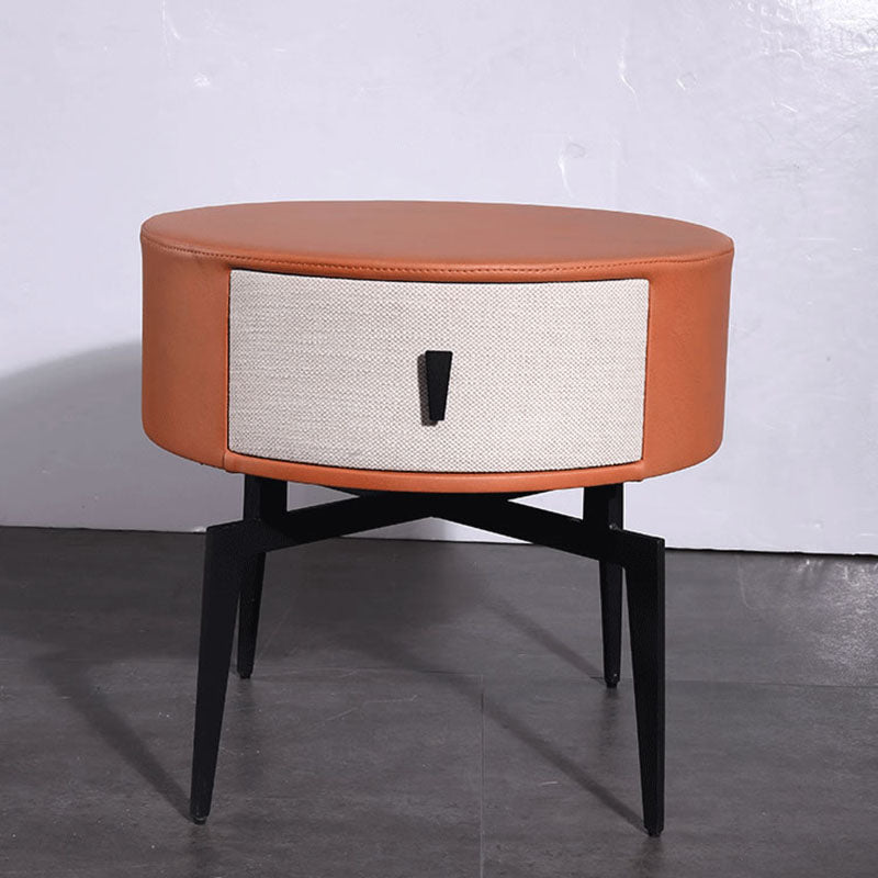 Contemporary Round Accent Bedside Cabinet - Metal Legs 1 Drawer Nightstand For Bedroom Lumendat
