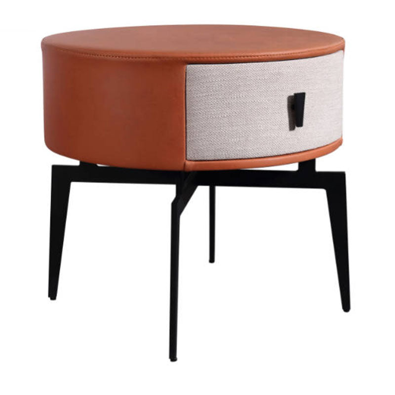 Contemporary Round Accent Bedside Cabinet - Metal Legs 1 Drawer Nightstand For Bedroom Lumendat