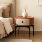 Contemporary Round Accent Bedside Cabinet - Metal Legs 1 Drawer Nightstand For Bedroom Lumendat