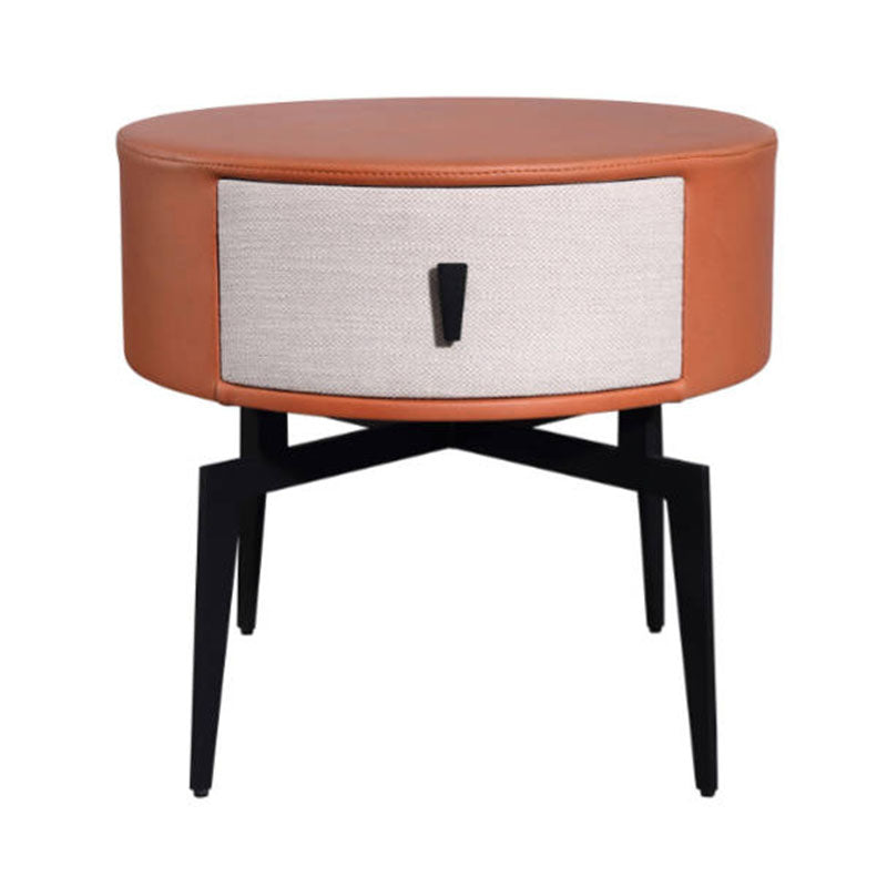 Contemporary Round Accent Bedside Cabinet - Metal Legs 1 Drawer Nightstand For Bedroom Lumendat