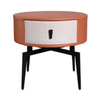 Contemporary Round Accent Bedside Cabinet - Metal Legs 1 Drawer Nightstand For Bedroom Lumendat