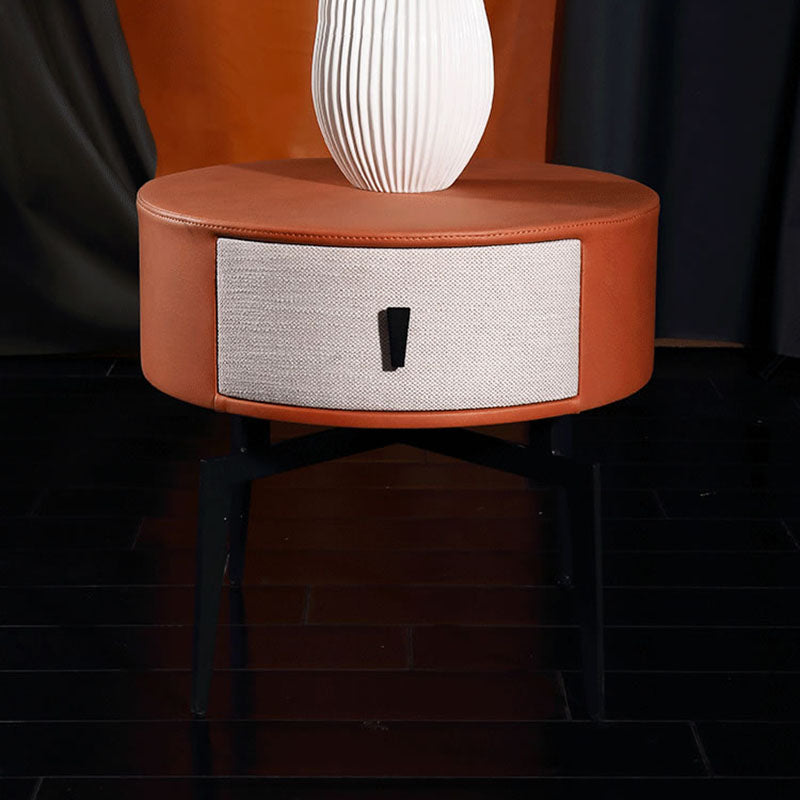 Contemporary Round Accent Bedside Cabinet - Metal Legs 1 Drawer Nightstand For Bedroom Lumendat