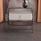 Contemporary Creative Clear Acrylic Bedside Table - Gold Metal Legs 1 Drawer Nightstand For Bedroom Lumendat