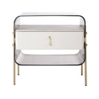 Contemporary Creative Clear Acrylic Bedside Table - Gold Metal Legs 1 Drawer Nightstand For Bedroom Lumendat