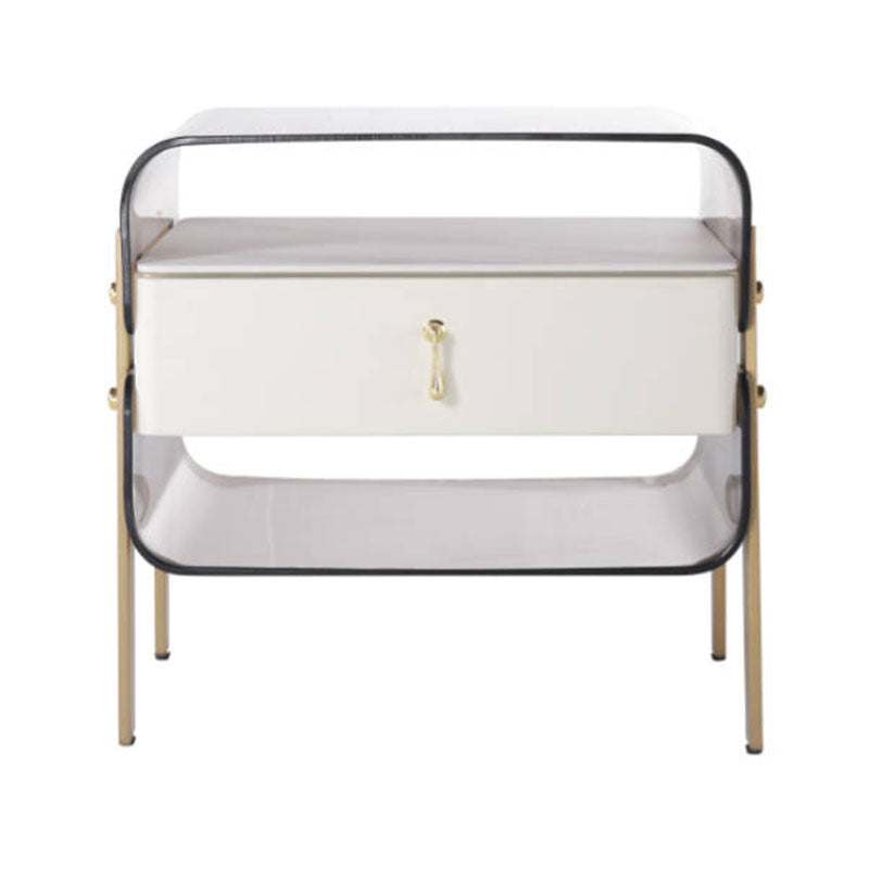 Contemporary Creative Clear Acrylic Bedside Table - Gold Metal Legs 1 Drawer Nightstand For Bedroom Lumendat