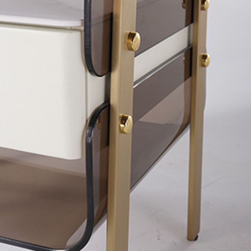Contemporary Creative Clear Acrylic Bedside Table - Gold Metal Legs 1 Drawer Nightstand For Bedroom Lumendat