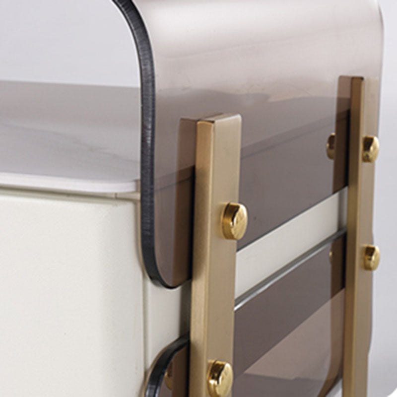 Contemporary Creative Clear Acrylic Bedside Table - Gold Metal Legs 1 Drawer Nightstand For Bedroom Lumendat