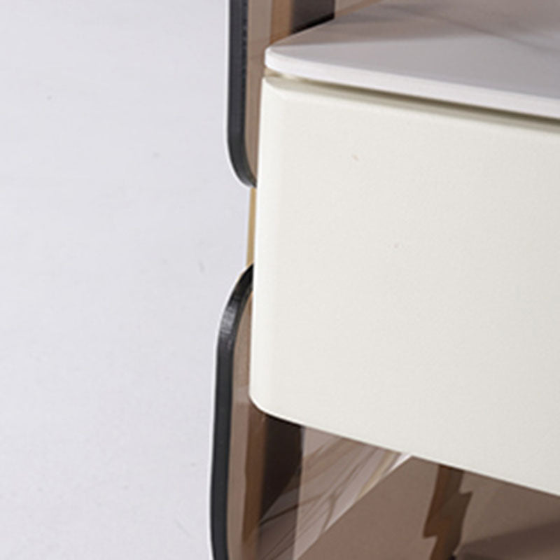 Contemporary Creative Clear Acrylic Bedside Table - Gold Metal Legs 1 Drawer Nightstand For Bedroom Lumendat