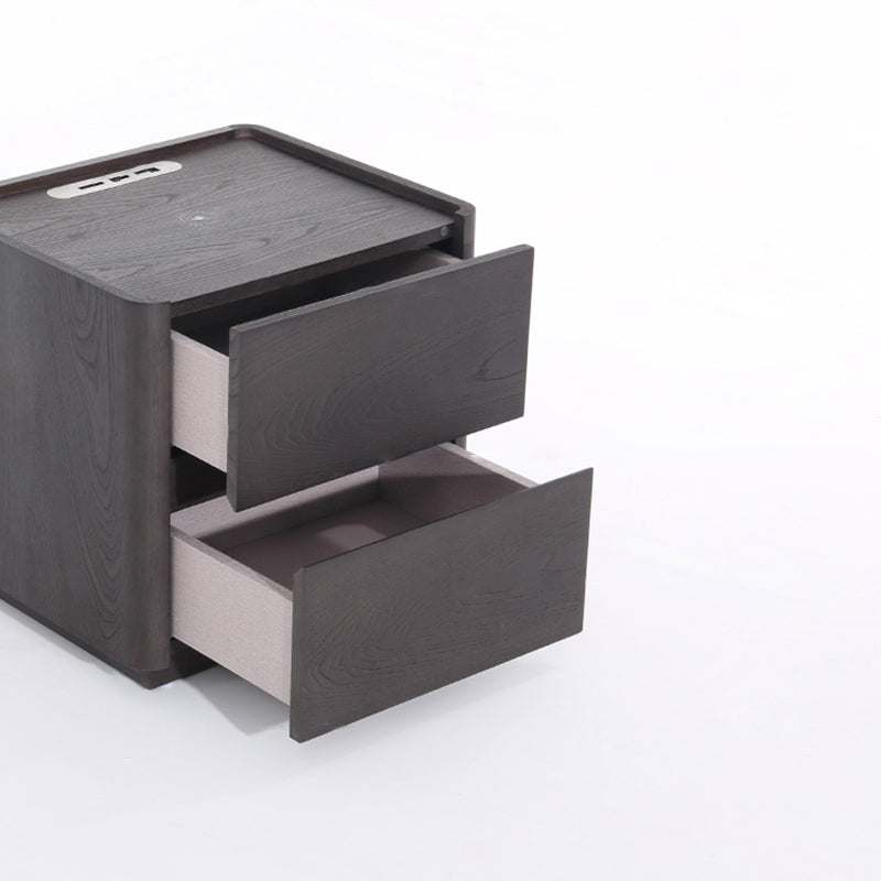 Traditional Vintage Square Hidden 2 Drawers Nightstand - Wireless Charging Sensor Light Bedside Table For Bedroom Lumendat