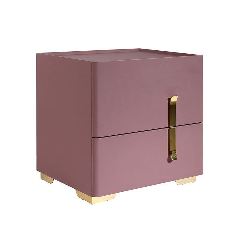 Contemporary Scandinavian Square Rounded Corner Bedside Table - Faux Leather 2 Nightstand For Bedroom Lumendat