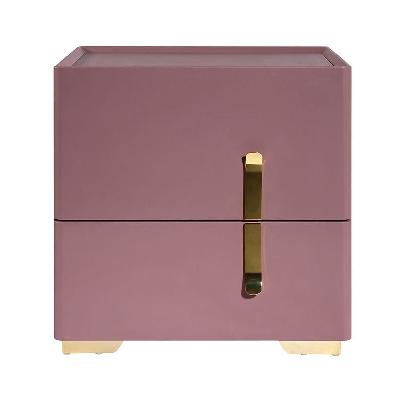 Contemporary Scandinavian Square Rounded Corner Bedside Table - Faux Leather 2 Nightstand For Bedroom Lumendat