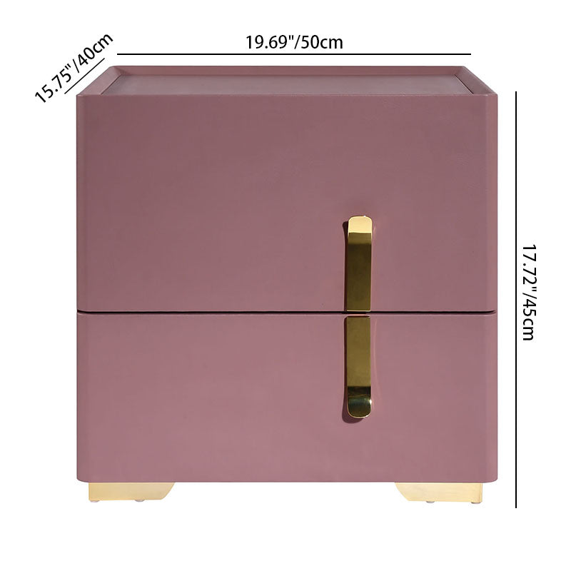 Contemporary Scandinavian Square Rounded Corner Bedside Table - Faux Leather 2 Nightstand For Bedroom Lumendat