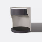 Contemporary Round 1 Hidden Drawer Bedside Table - Faux Leather Open Shelf Nightstand For Bedroom Lumendat