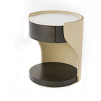 Contemporary Round 1 Hidden Drawer Bedside Table - Faux Leather Open Shelf Nightstand For Bedroom Lumendat