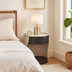 Contemporary Round 1 Hidden Drawer Bedside Table - Faux Leather Open Shelf Nightstand For Bedroom Lumendat