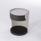 Contemporary Round 1 Hidden Drawer Bedside Table - Faux Leather Open Shelf Nightstand For Bedroom Lumendat