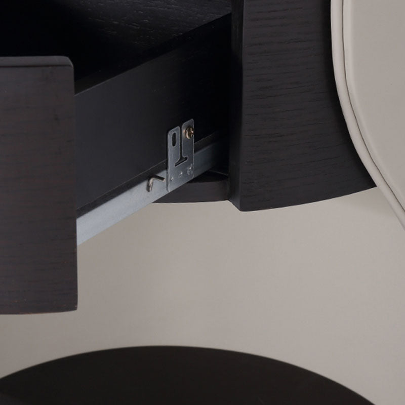 Contemporary Round 1 Hidden Drawer Bedside Table - Faux Leather Open Shelf Nightstand For Bedroom Lumendat