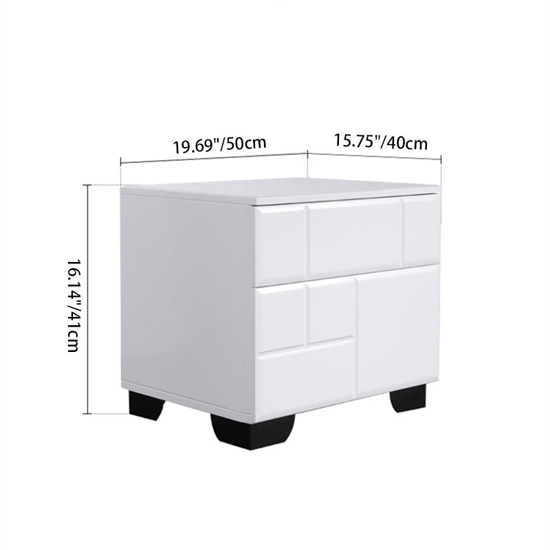 Modern Minimalist High-Gloss White Bedside Cabinet - 2 Drawer Geometric Texture Nightstand For Bedroom Lumendat