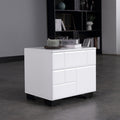 Modern Minimalist High-Gloss White Bedside Cabinet - 2 Drawer Geometric Texture Nightstand For Bedroom Lumendat