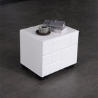 Modern Minimalist High-Gloss White Bedside Cabinet - 2 Drawer Geometric Texture Nightstand For Bedroom Lumendat