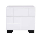 Modern Minimalist High-Gloss White Bedside Cabinet - 2 Drawer Geometric Texture Nightstand For Bedroom Lumendat