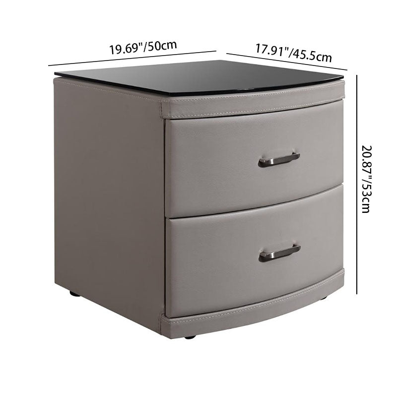 Contemporary Scandinavian Tempered Glass Top Bedside Table - 2 Drawers Curved Nightstand For Bedroom Lumendat