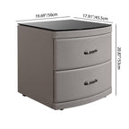Contemporary Scandinavian Tempered Glass Top Bedside Table - 2 Drawers Curved Nightstand For Bedroom Lumendat