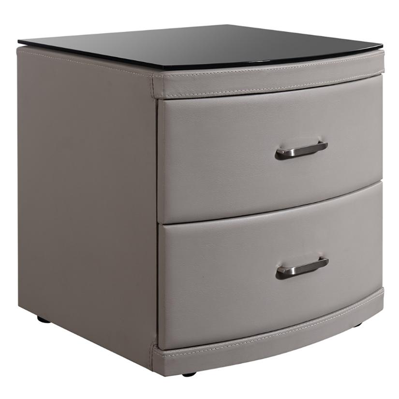 Contemporary Scandinavian Tempered Glass Top Bedside Table - 2 Drawers Curved Nightstand For Bedroom Lumendat