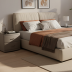 Contemporary Scandinavian Tempered Glass Top Bedside Table - 2 Drawers Curved Nightstand For Bedroom Lumendat