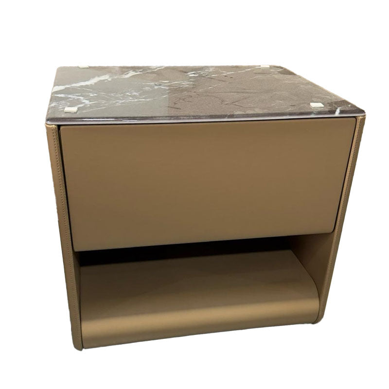 Modern Luxury Curved Micro-Crystal Stone Top Bedside Table - 1 Drawer Open Shelf Nightstand For Bedroom Lumendat