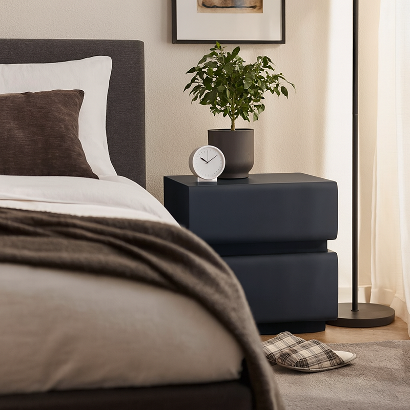 Contemporary Faux Leather Bedside Table - Push-to-Open 2 Drawers Nightstand For Bedroom Lumendat