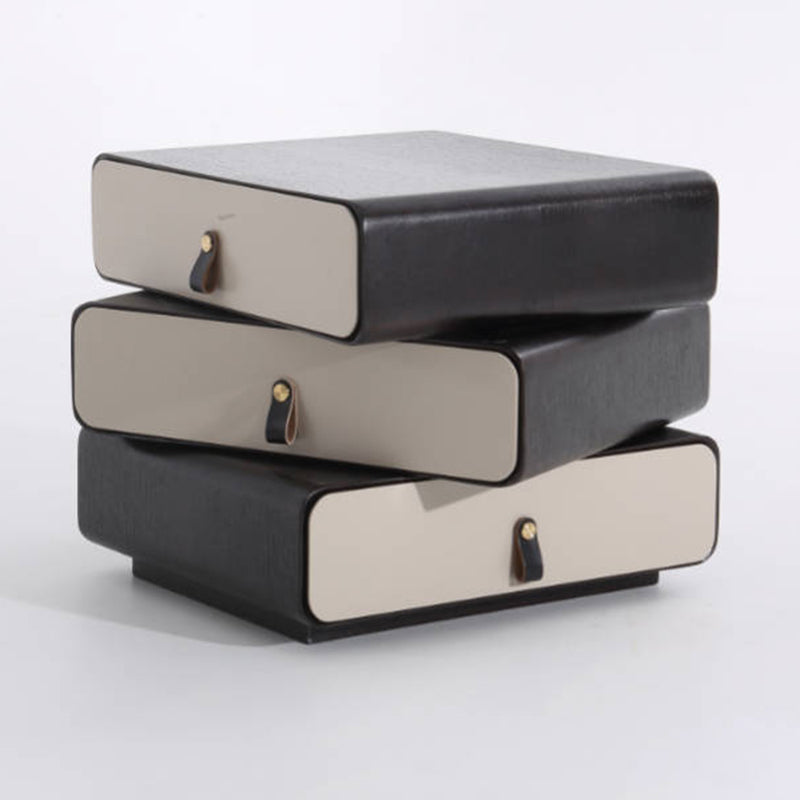 Contemporary Creative Solid Wood Multilayer Board Bedside Cabinet - 3 Drawers Rotating Nightstand For Bedroom Lumendat