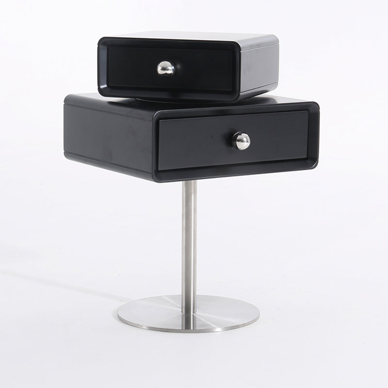Contemporary Swivel Solid Wood Bedside Table - Artistic Square 2 Drawer Nightstand For Bedroom Lumendat