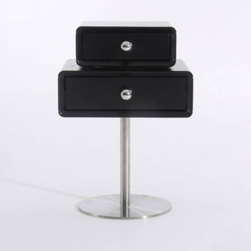 Contemporary Swivel Solid Wood Bedside Table - Artistic Square 2 Drawer Nightstand For Bedroom Lumendat