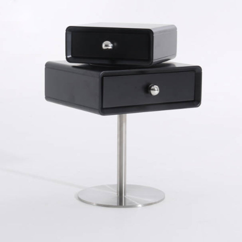 Contemporary Swivel Solid Wood Bedside Table - Artistic Square 2 Drawer Nightstand For Bedroom Lumendat