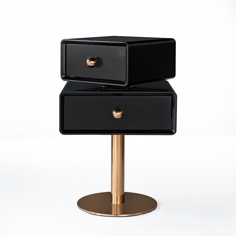 Contemporary Swivel Solid Wood Bedside Table - Artistic Square 2 Drawer Nightstand For Bedroom Lumendat