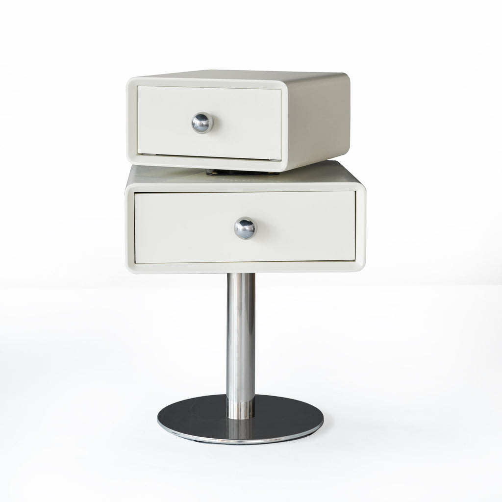 Contemporary Swivel Solid Wood Bedside Table - Artistic Square 2 Drawer Nightstand For Bedroom Lumendat