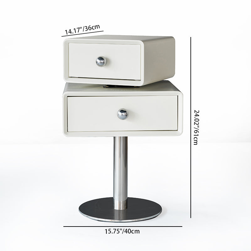 Contemporary Swivel Solid Wood Bedside Table - Artistic Square 2 Drawer Nightstand For Bedroom Lumendat