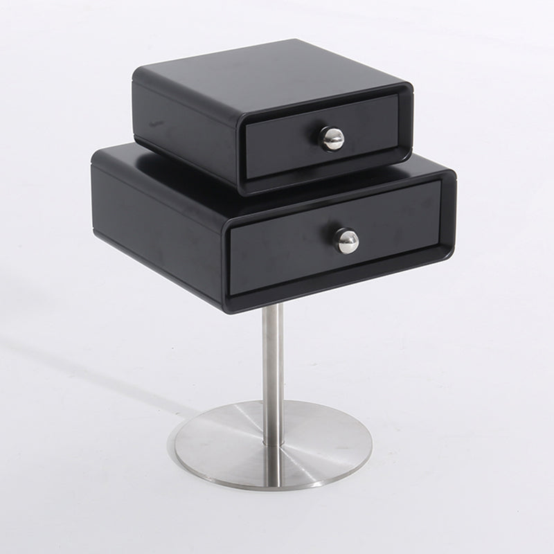Contemporary Swivel Solid Wood Bedside Table - Artistic Square 2 Drawer Nightstand For Bedroom Lumendat