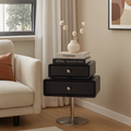 Contemporary Swivel Solid Wood Bedside Table - Artistic Square 2 Drawer Nightstand For Bedroom Lumendat