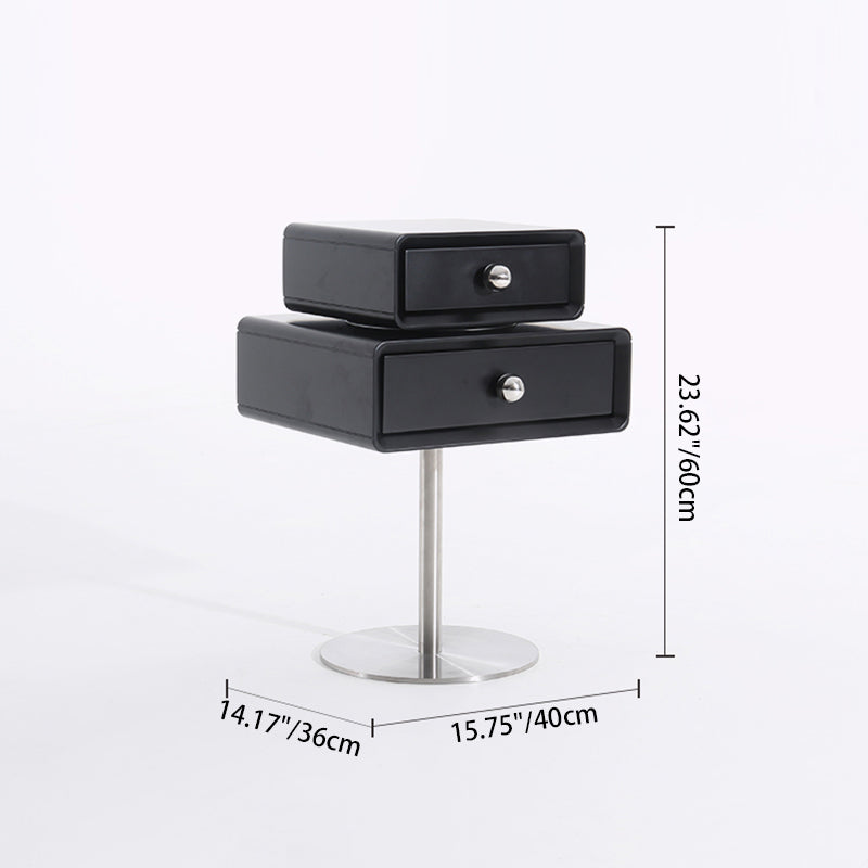 Contemporary Swivel Solid Wood Bedside Table - Artistic Square 2 Drawer Nightstand For Bedroom Lumendat