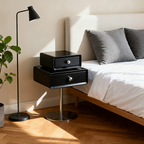 Contemporary Swivel Solid Wood Bedside Table - Artistic Square 2 Drawer Nightstand For Bedroom Lumendat