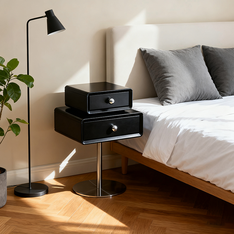 Contemporary Swivel Solid Wood Bedside Table - Artistic Square 2 Drawer Nightstand For Bedroom Lumendat